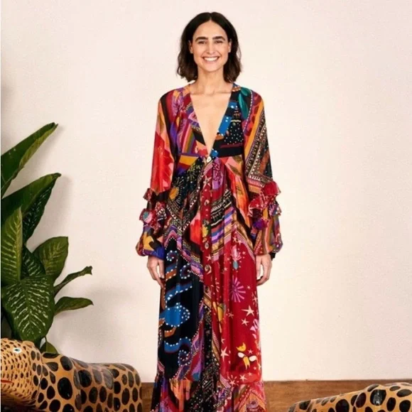 FARM Rio Vibrant Red and Blue Maxi Dress - Picture 5 of 16